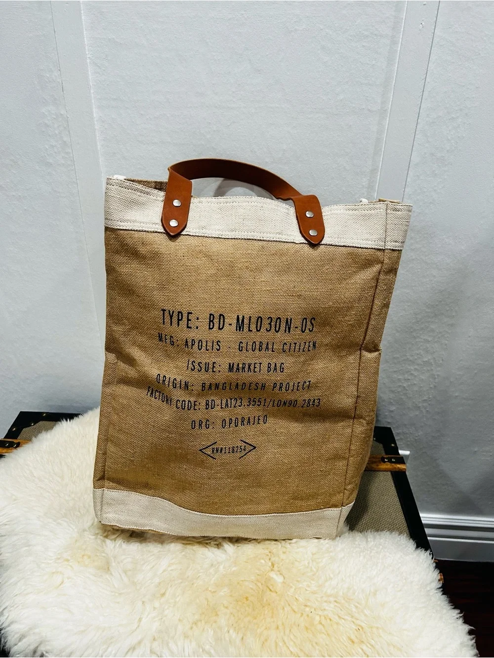 Magnolia Natural Tan Canvas Tote with Brown Leather Handles - Picture 6 of 9
